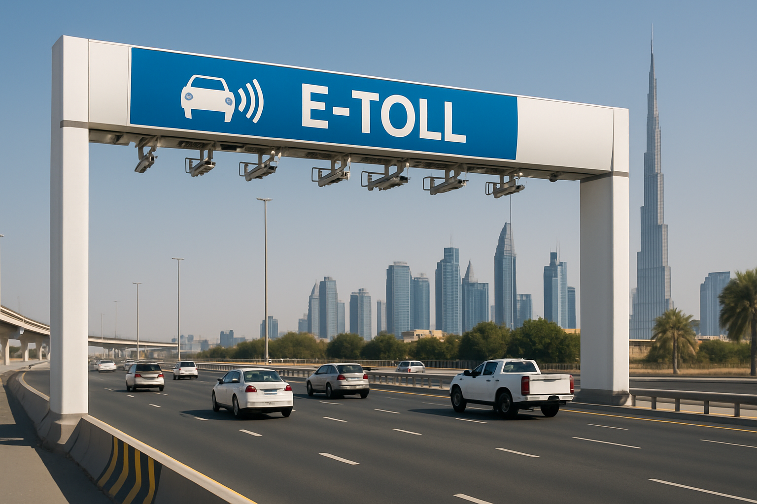 Electronic toll gate system on a Dubai highway