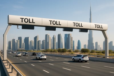 Modern Dubai highway with electronic toll gates