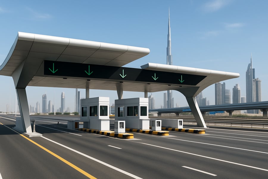 Modern toll gate on a Dubai highway