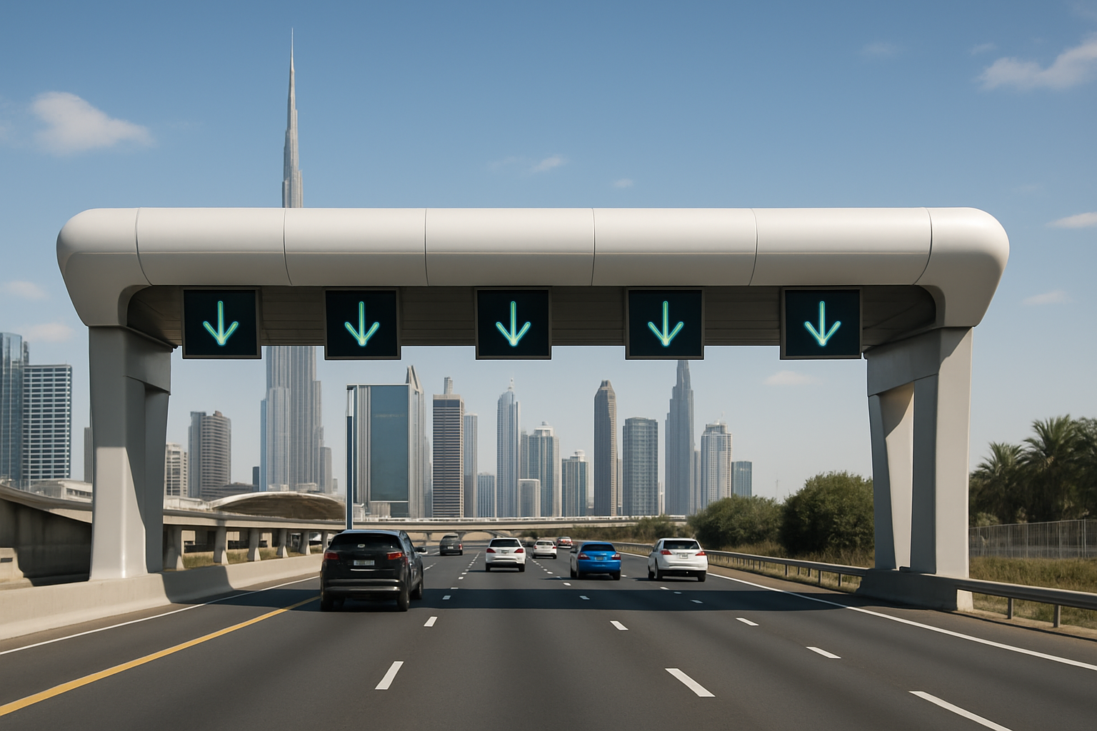 Modern toll gate system on a Dubai highway